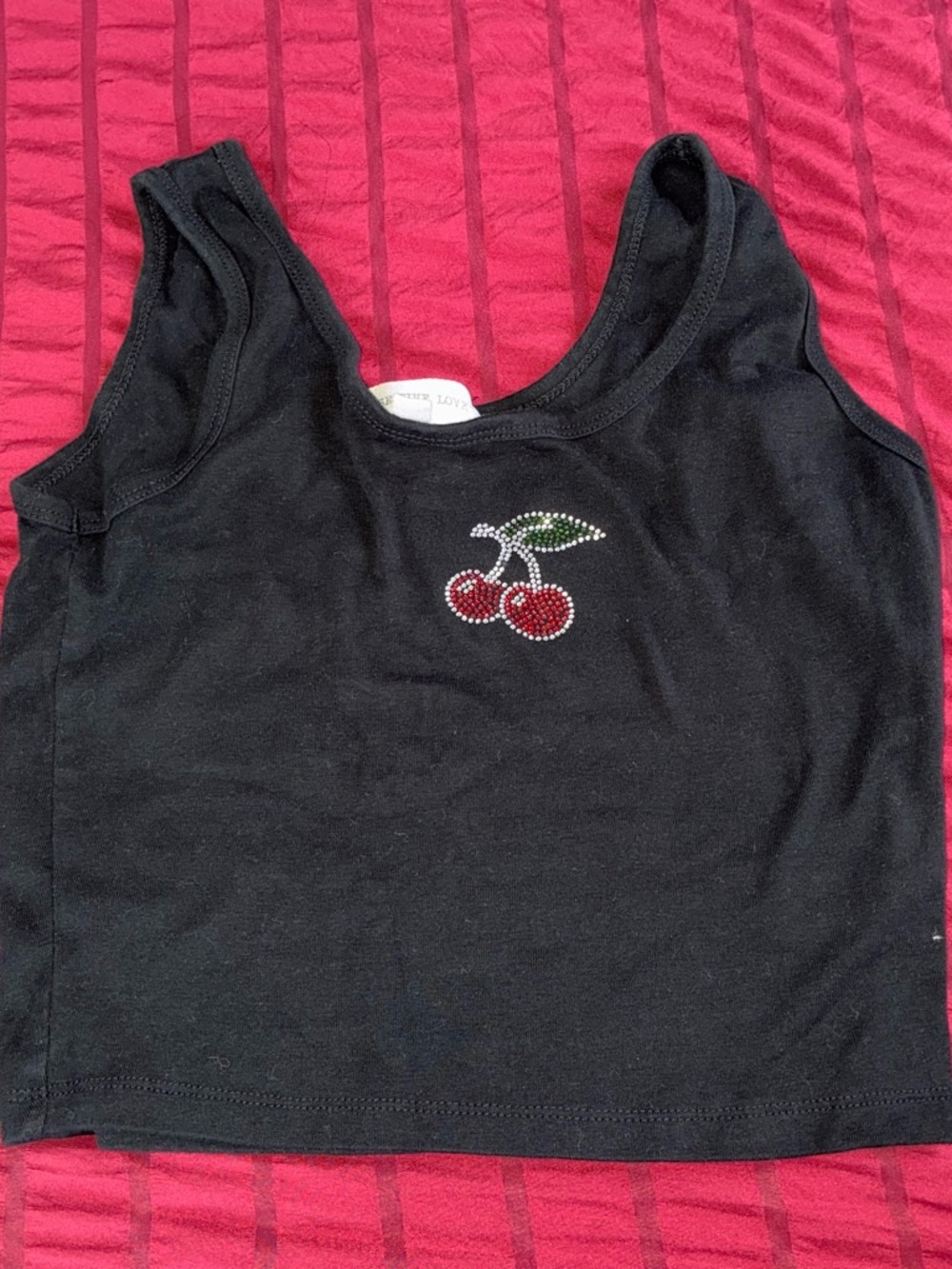 Black Rhinestone Cherry Tank Top - Unbranded